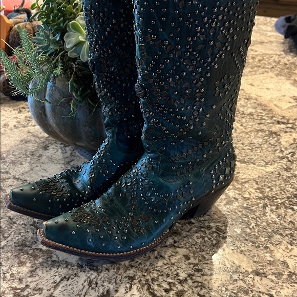 Johnny Ringo Shoes - Johnny Ringo Teal Studded Heeled Boots